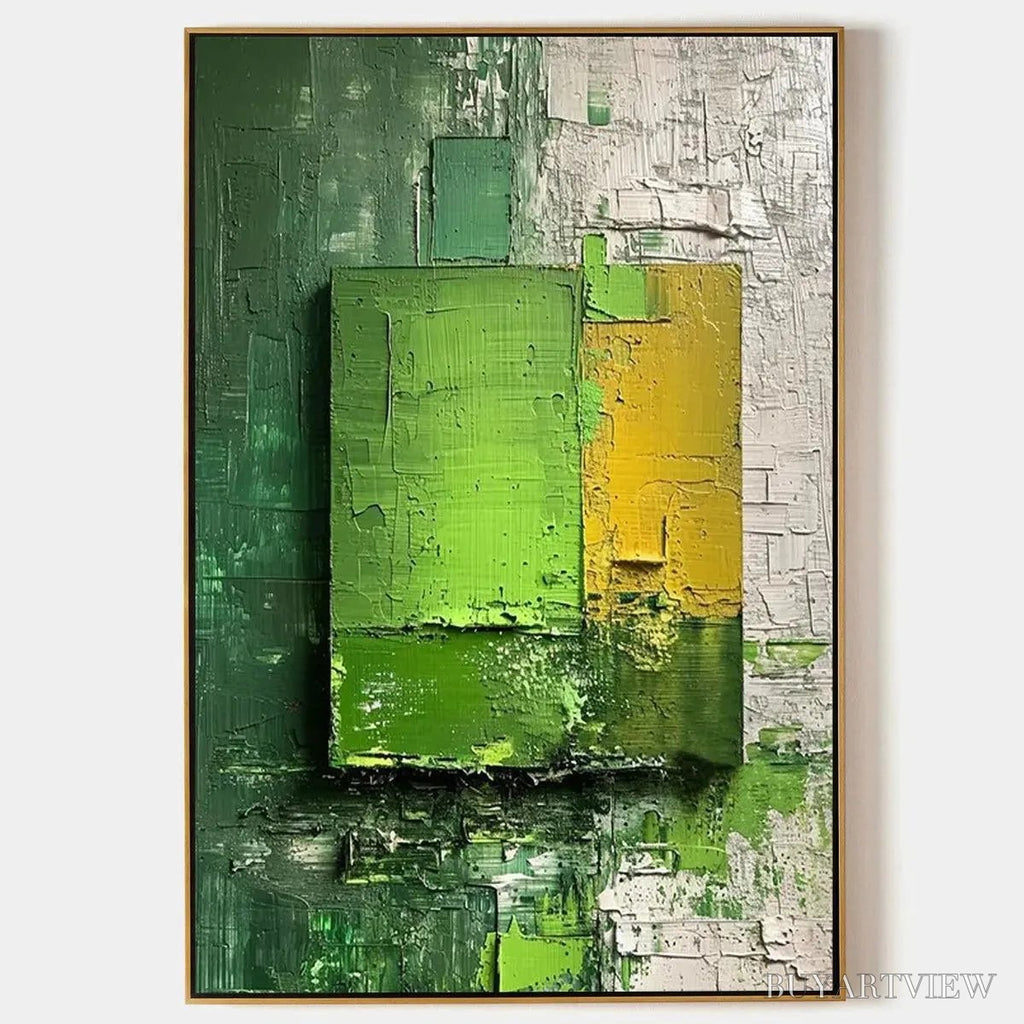 ARTOVITAS Green and Yellow Textured Blocks – Impasto Abstract Painting, Vertical - image 1