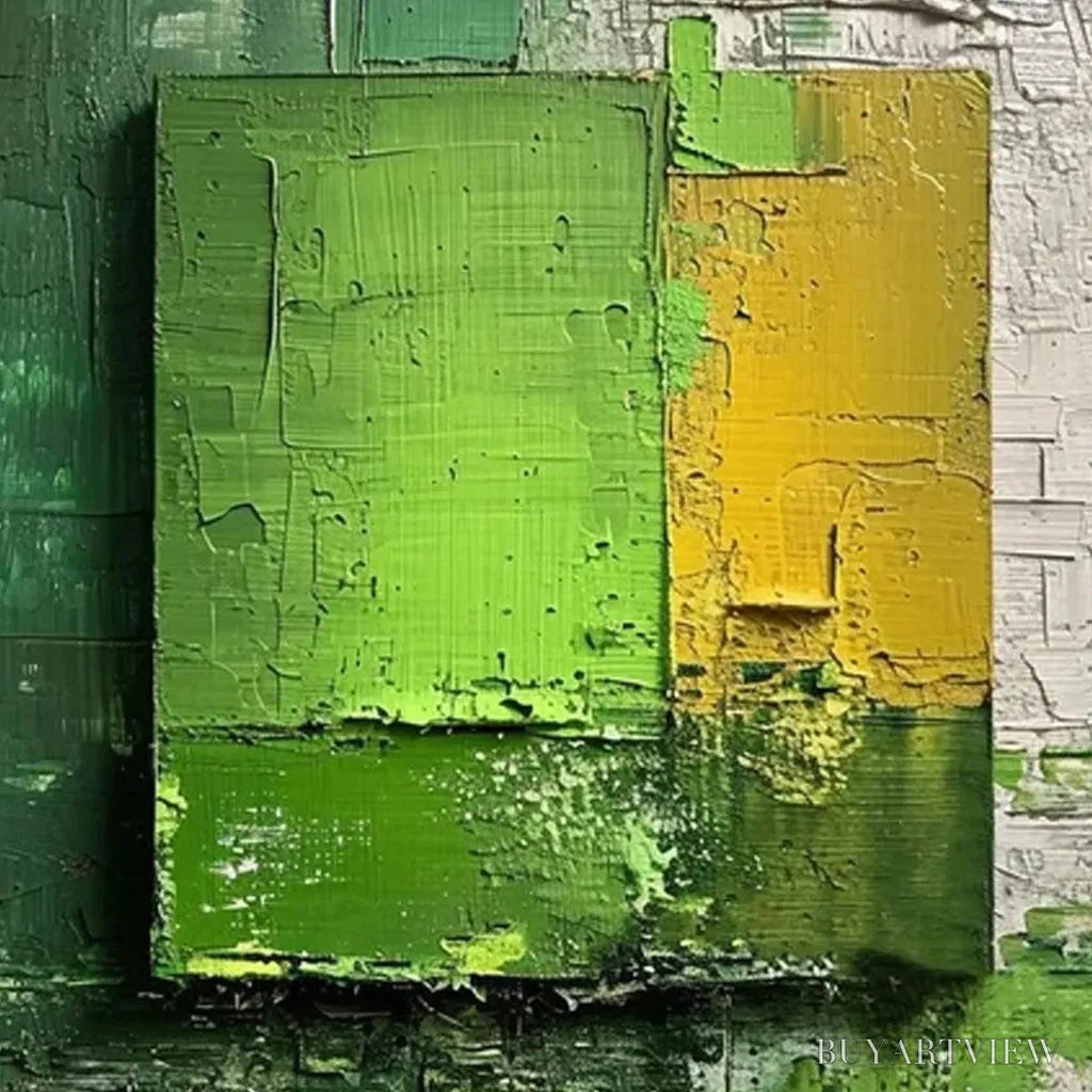 ARTOVITAS Green and Yellow Textured Blocks – Impasto Abstract Painting, Vertical - image 4