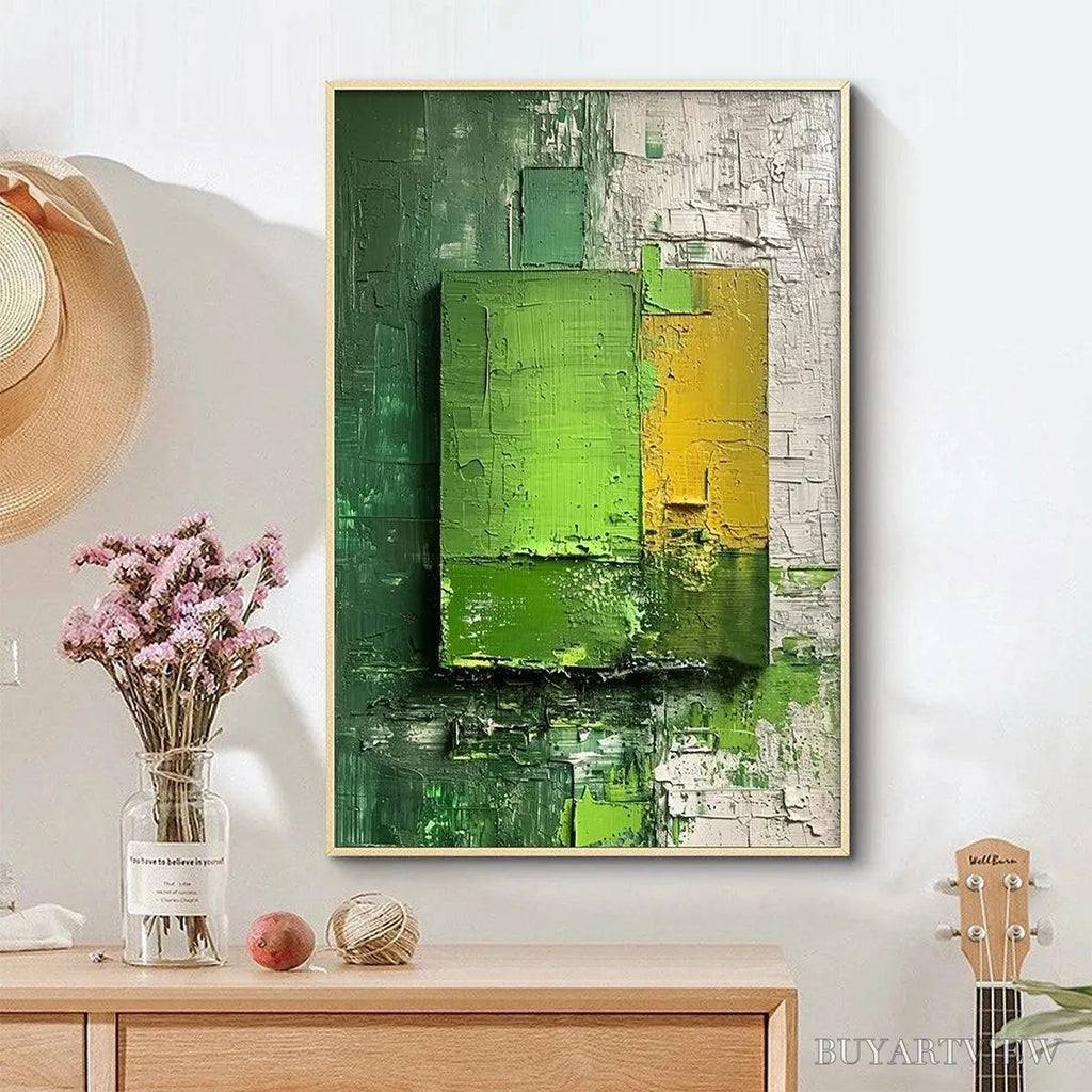 ARTOVITAS Green and Yellow Textured Blocks – Impasto Abstract Painting, Vertical - image 5