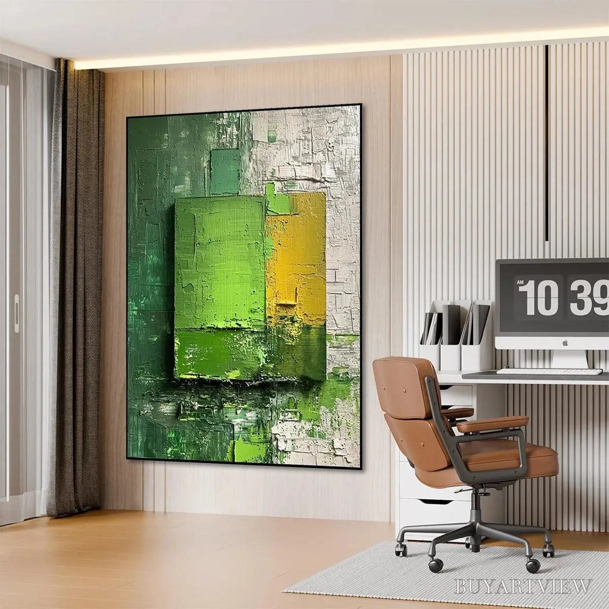 ARTOVITAS Green and Yellow Textured Blocks – Impasto Abstract Painting, Vertical - image 6