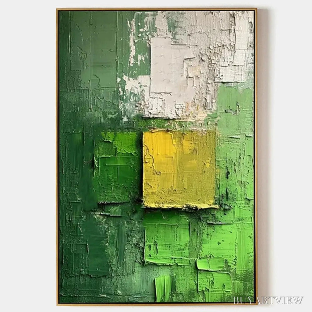 ARTOVITAS Textured Green and Yellow – Textured Abstract Painting, Vertical - image 1