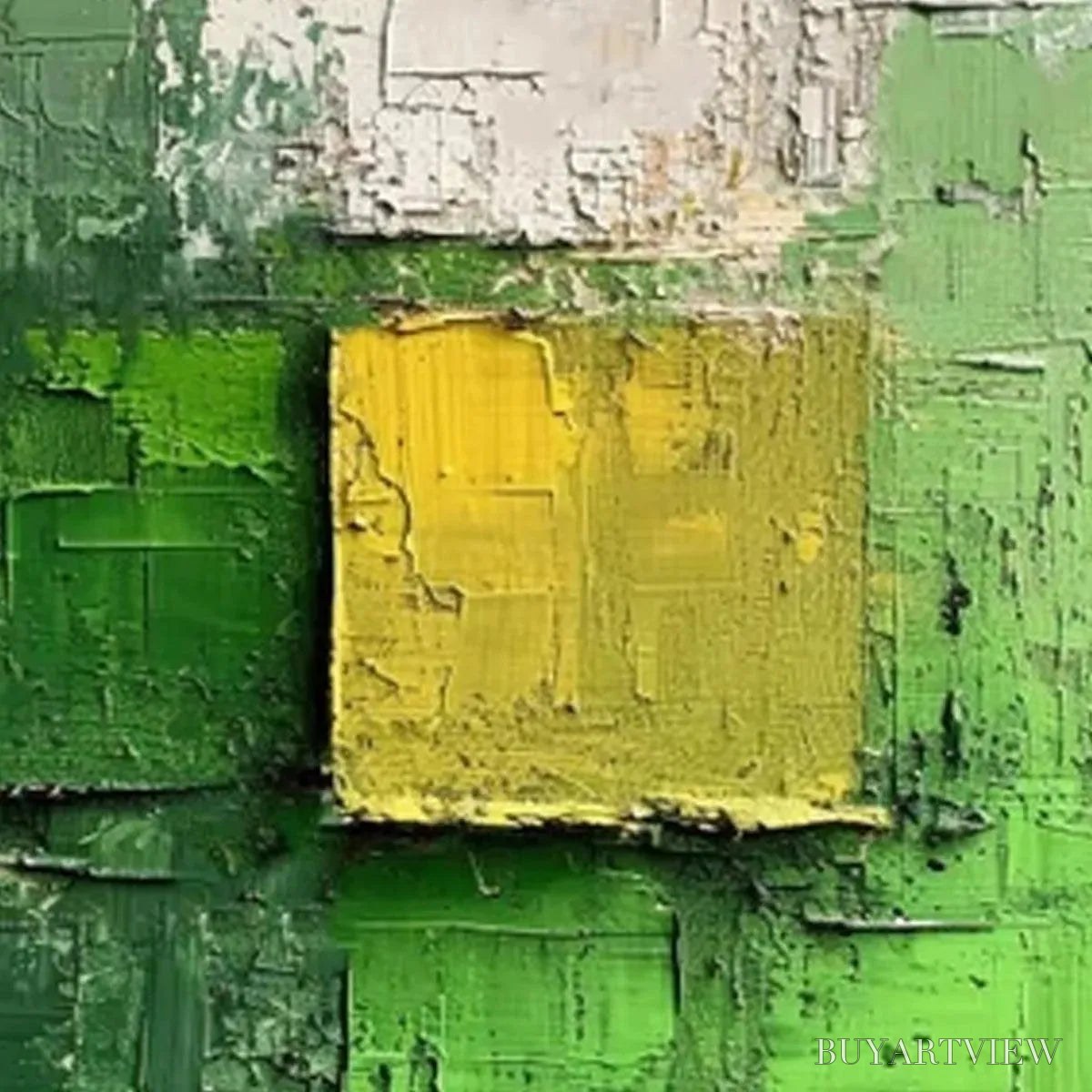 ARTOVITAS Textured Green and Yellow – Textured Abstract Painting, Vertical - image 4