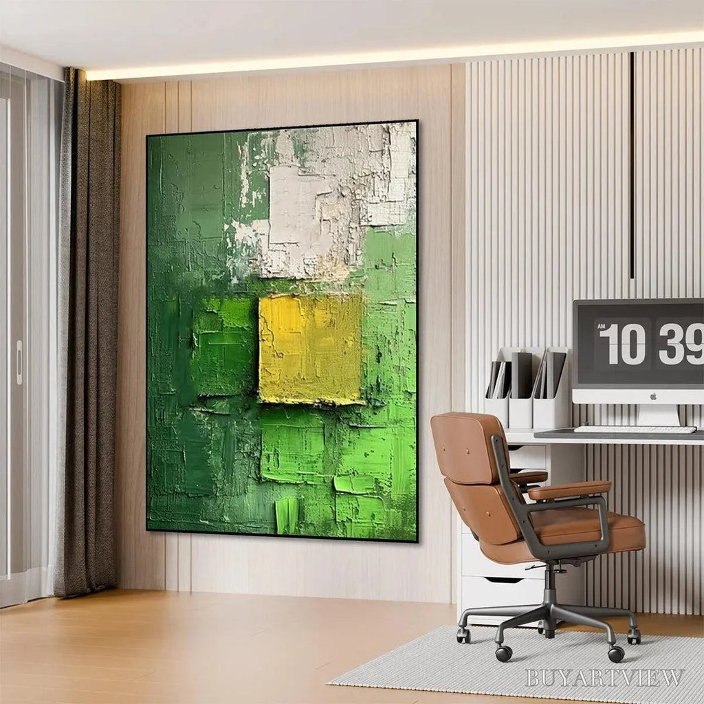 ARTOVITAS Textured Green and Yellow – Textured Abstract Painting, Vertical - image 5