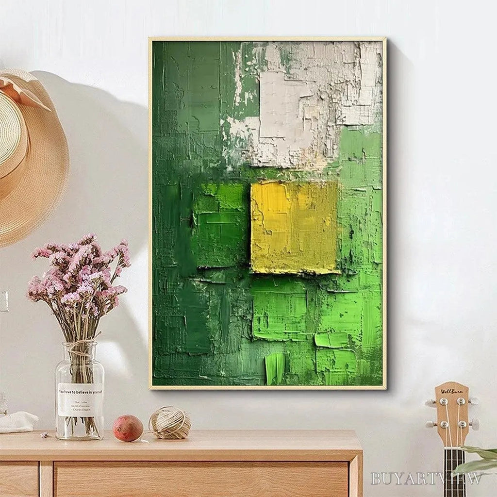 ARTOVITAS Textured Green and Yellow – Textured Abstract Painting, Vertical - image 6
