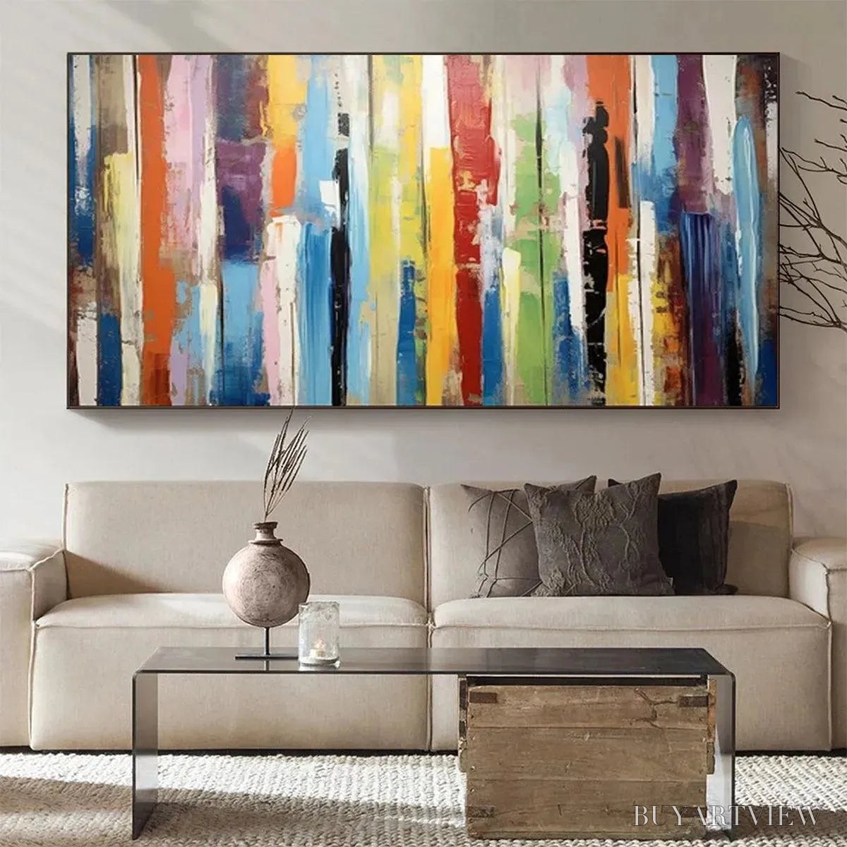 ARTOVITAS Color Harmony – Abstract Painting with Colorful Vertical Stripes - image 4