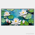 ARTOVITAS Serene Lotus Pond – Textured Impasto Water Lilies Painting, Horizontal - image 1