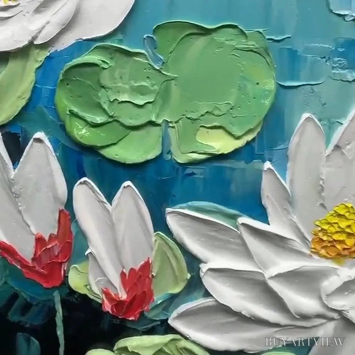 ARTOVITAS Serene Lotus Pond – Textured Impasto Water Lilies Painting, Horizontal - image 6