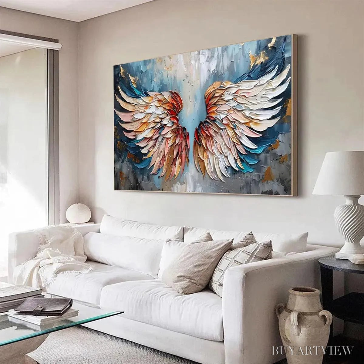 ARTOVITAS Angel Wings – Textured Impasto Angel Wings Painting in Colorful Hues - image 4