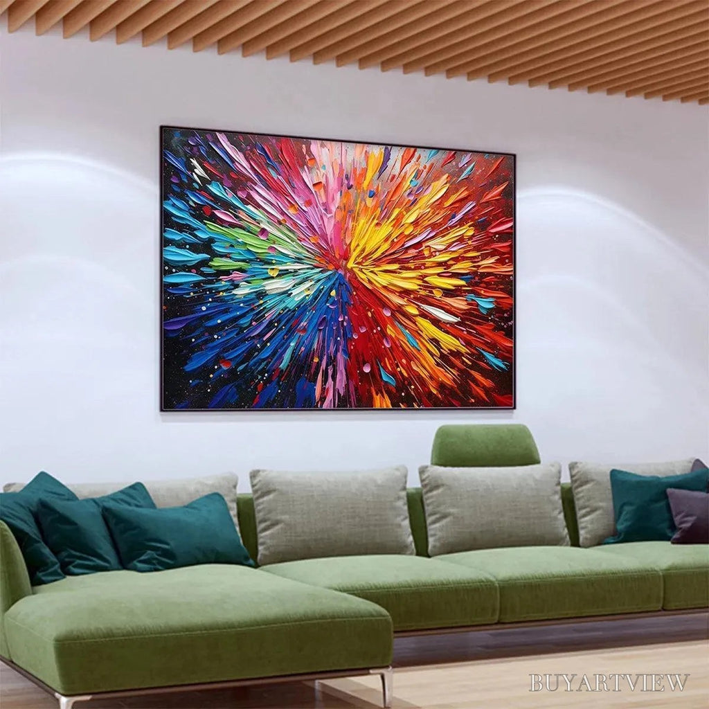 ARTOVITAS Color Explosion – Textured Impasto Abstract Painting in Rainbow Colors - image 6
