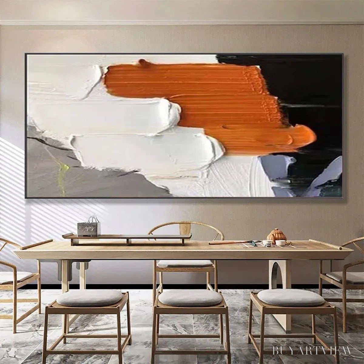 ARTOVITAS Orange Burst – Textured Abstract Painting in Orange, White, and Black - image 2
