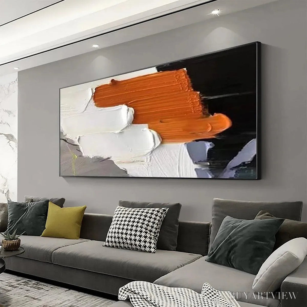 ARTOVITAS Orange Burst – Textured Abstract Painting in Orange, White, and Black - image 4