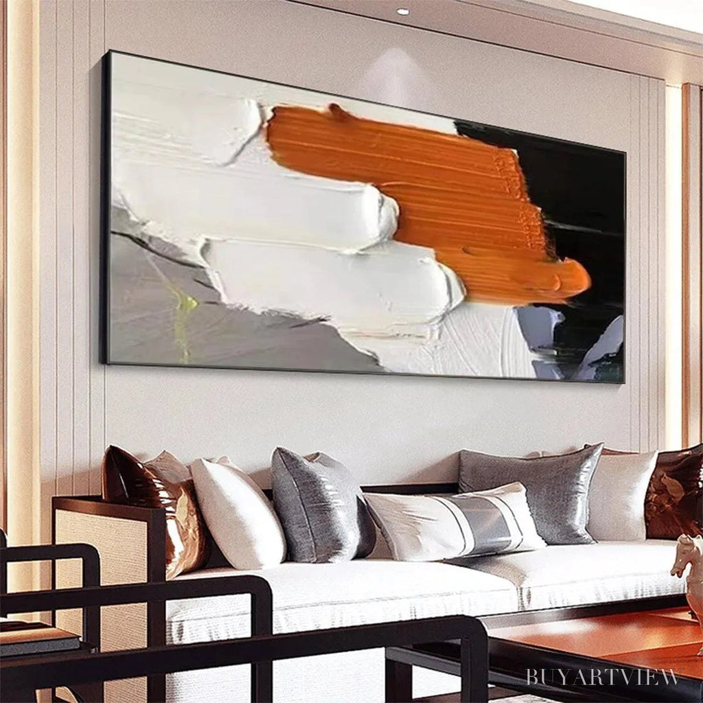 ARTOVITAS Orange Burst – Textured Abstract Painting in Orange, White, and Black - image 5