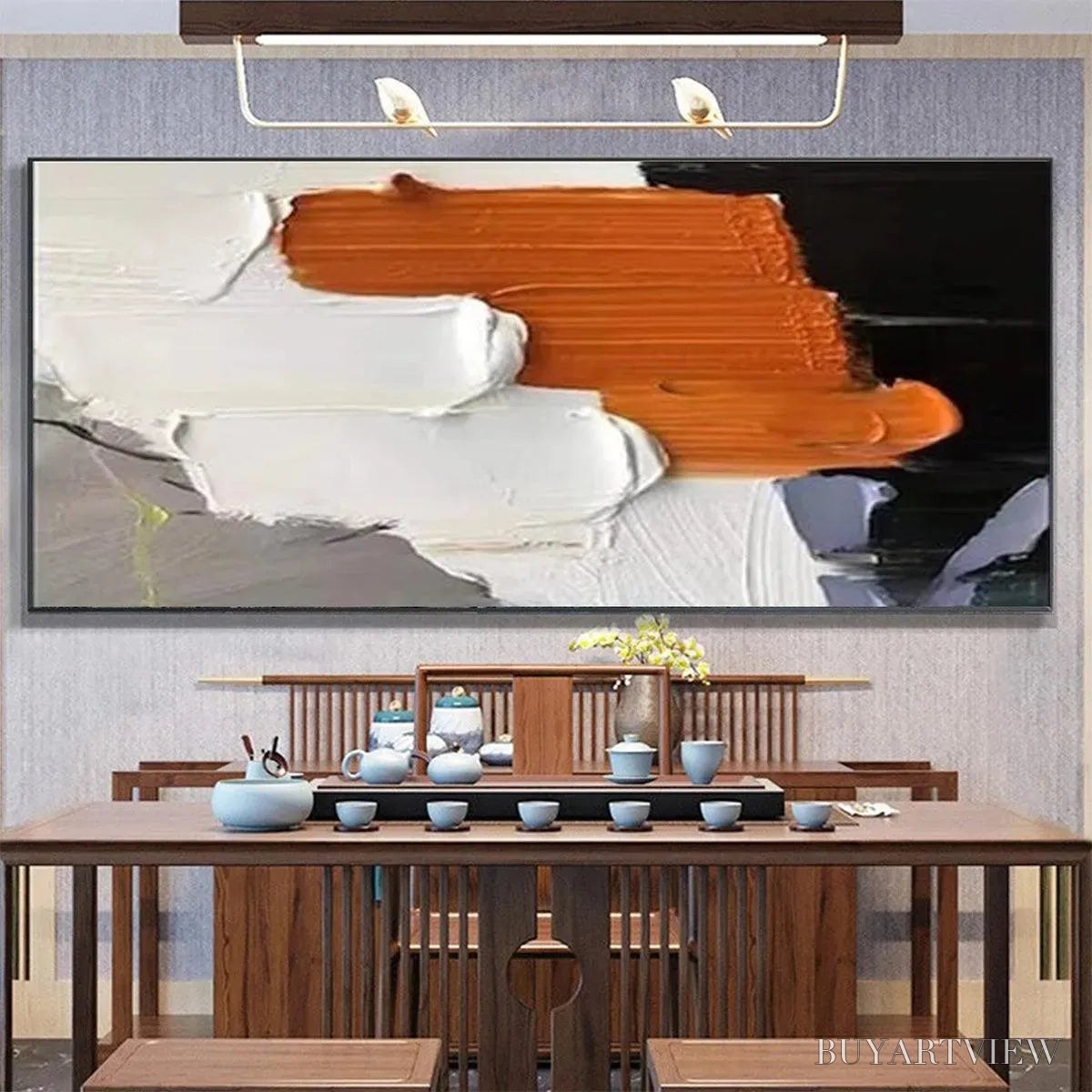 ARTOVITAS Orange Burst – Textured Abstract Painting in Orange, White, and Black - image 6