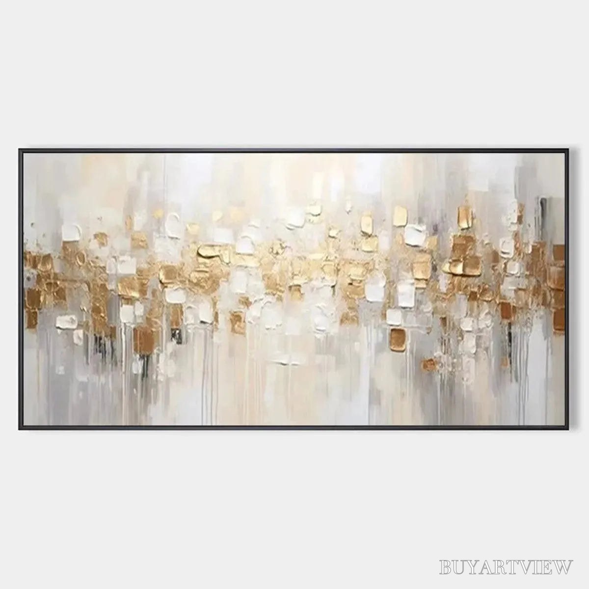 ARTOVITAS Golden Abstract – Textured Gold and White Abstract Painting - image 1