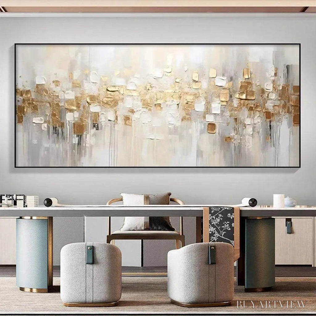 ARTOVITAS Golden Abstract – Textured Gold and White Abstract Painting - image 2
