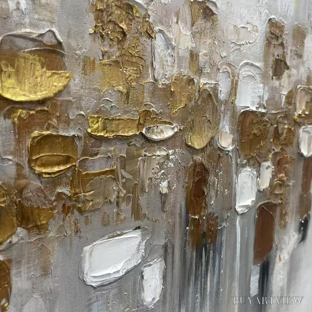 ARTOVITAS Golden Abstract – Textured Gold and White Abstract Painting - image 3