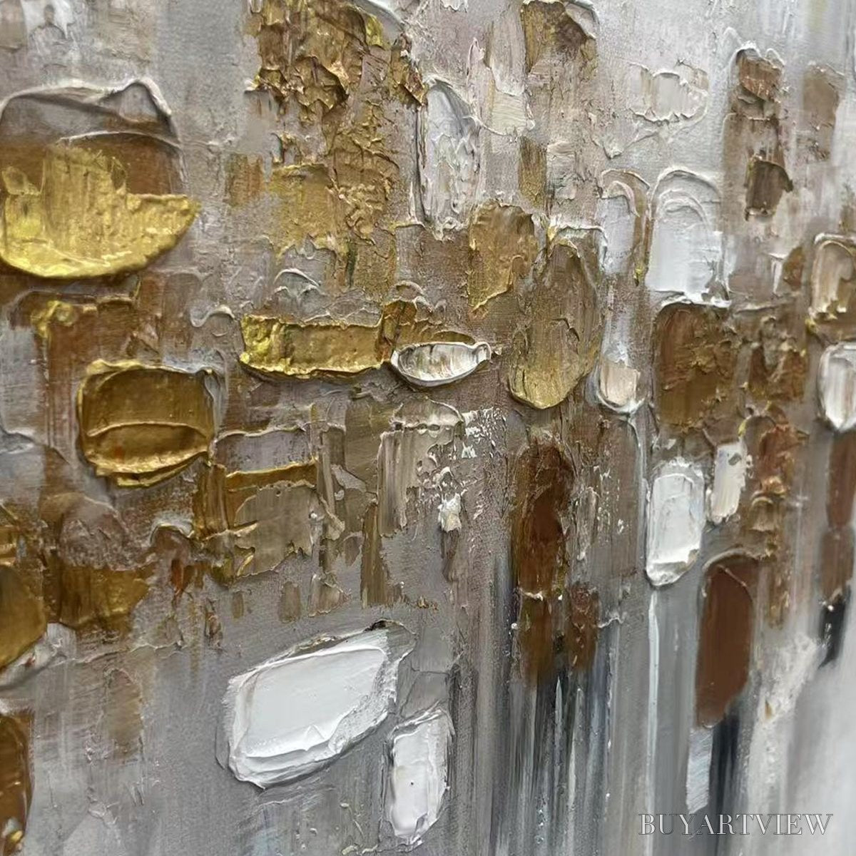 ARTOVITAS Golden Abstract – Textured Gold and White Abstract Painting - image 3