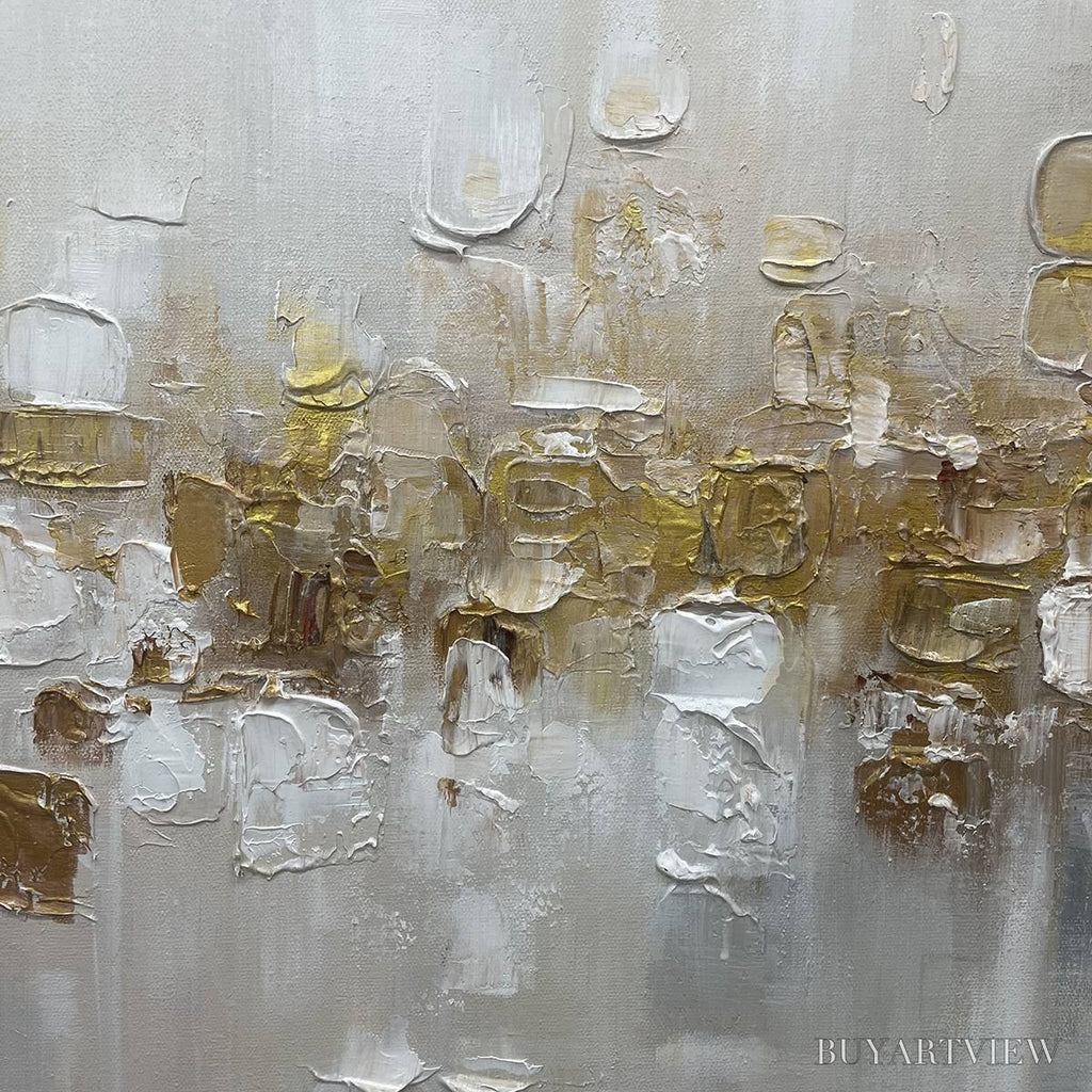 ARTOVITAS Golden Abstract – Textured Gold and White Abstract Painting - image 5