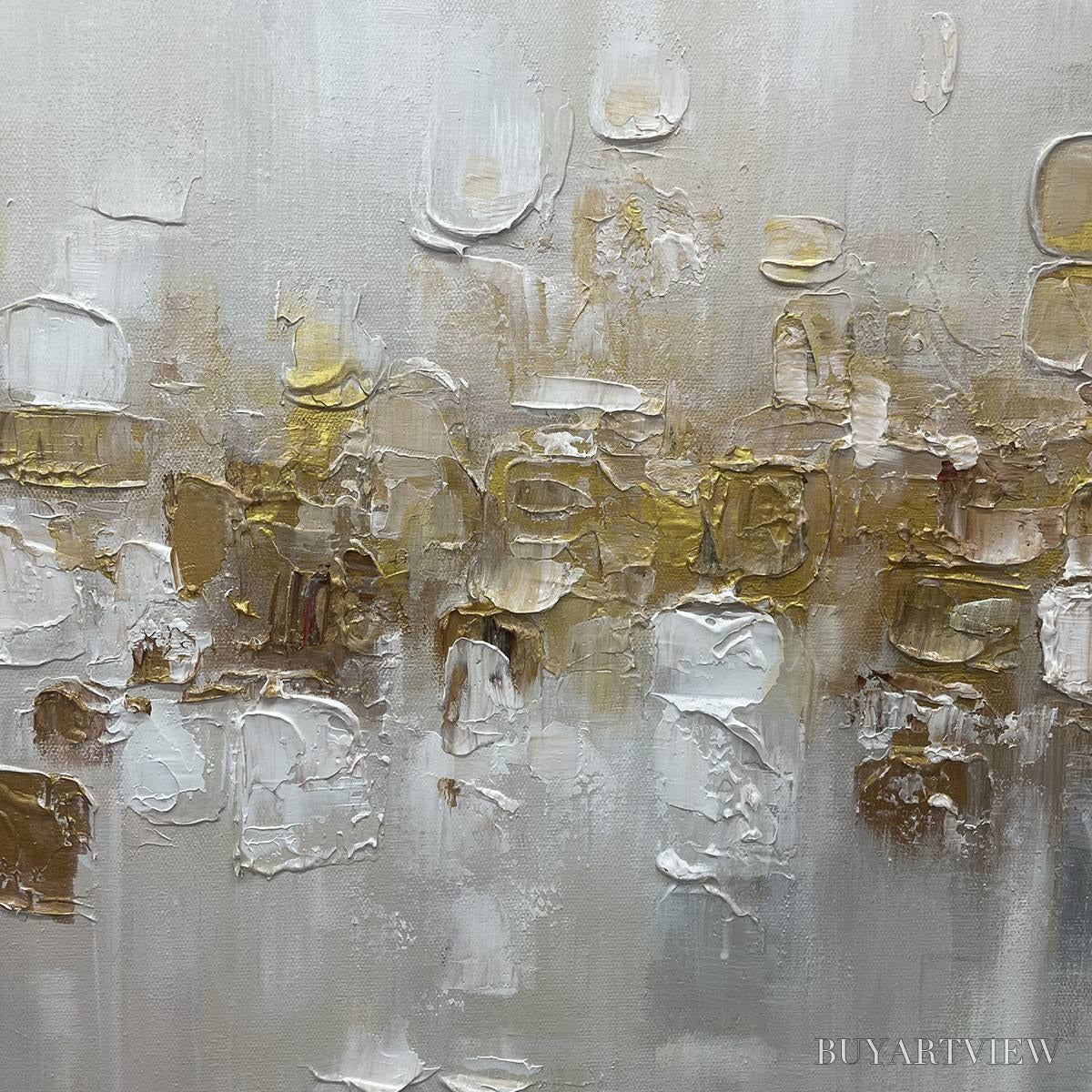 ARTOVITAS Golden Abstract – Textured Gold and White Abstract Painting - image 5