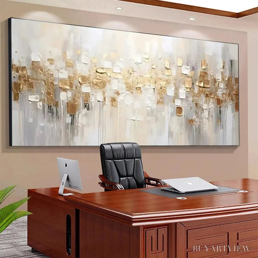 ARTOVITAS Golden Abstract – Textured Gold and White Abstract Painting - image 6