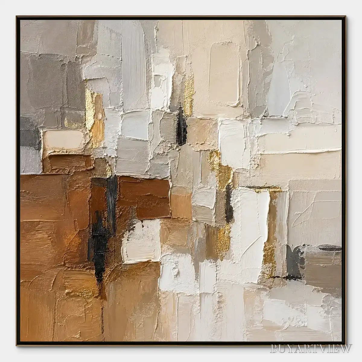 ARTOVITAS Soft Cubes – Neutral Cubist Abstract Oil Painting - image 1