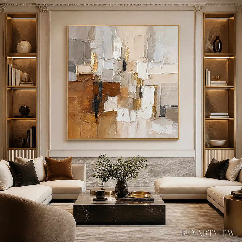 ARTOVITAS Soft Cubes – Neutral Cubist Abstract Oil Painting - image 2