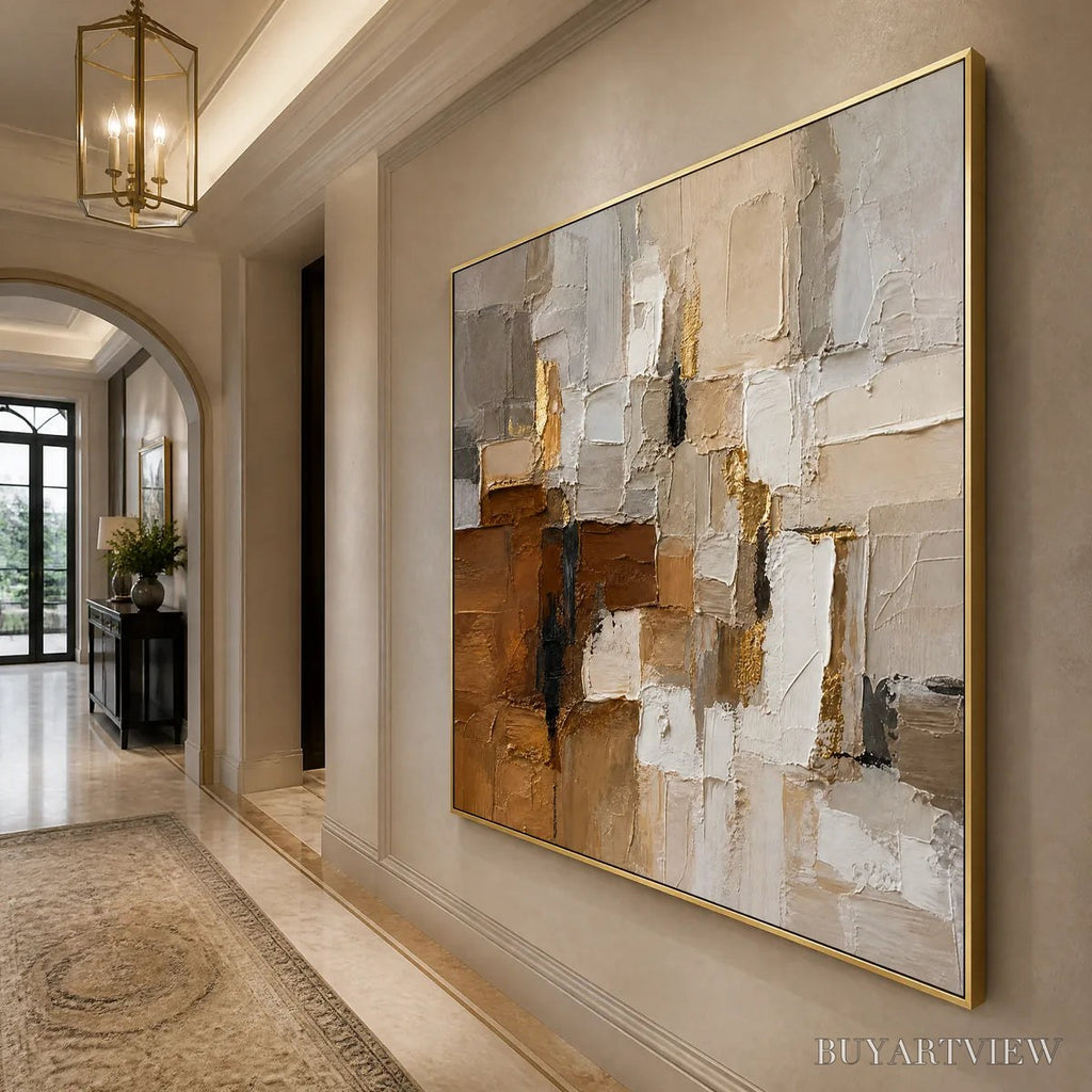 ARTOVITAS Soft Cubes – Neutral Cubist Abstract Oil Painting - image 4