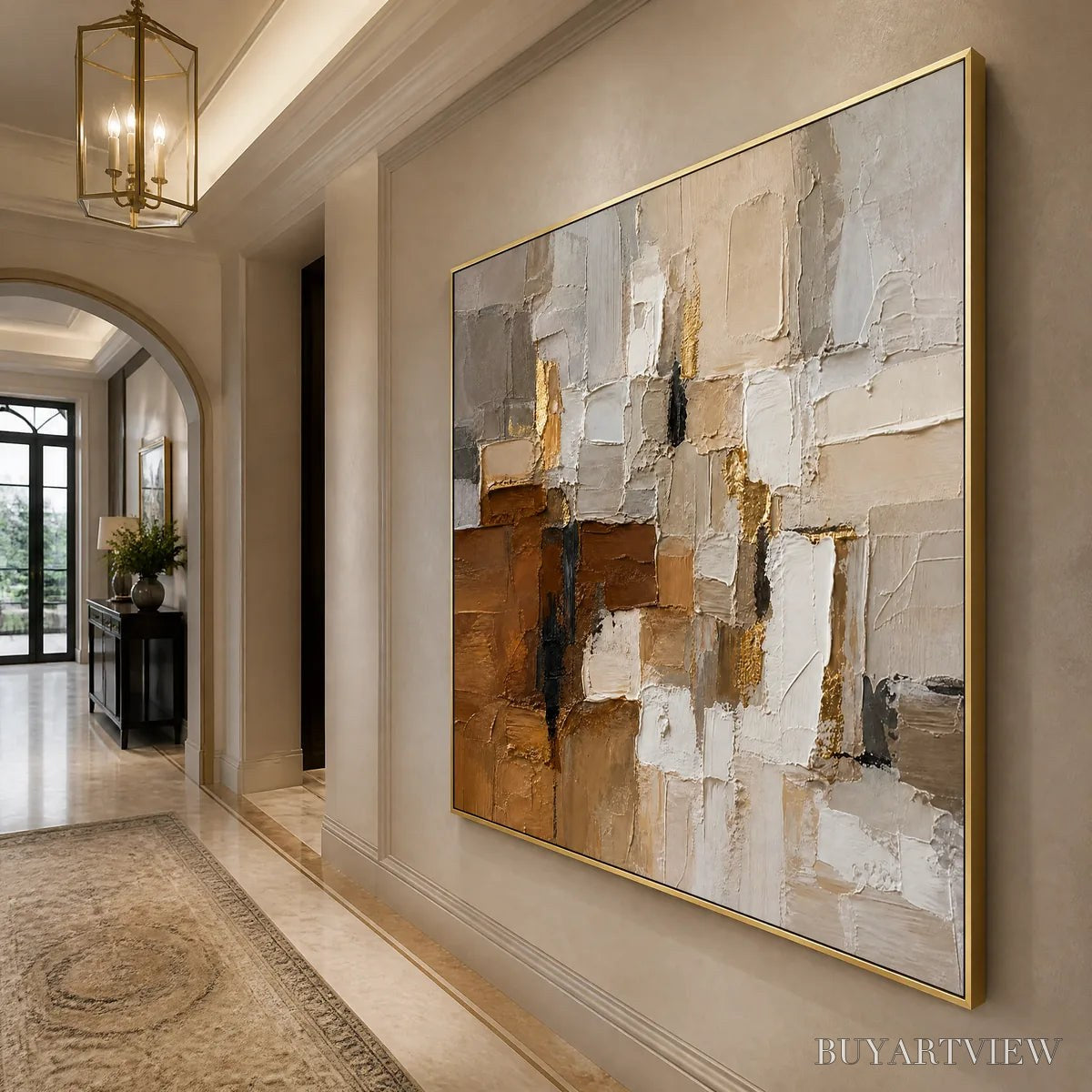 ARTOVITAS Soft Cubes – Neutral Cubist Abstract Oil Painting - image 4