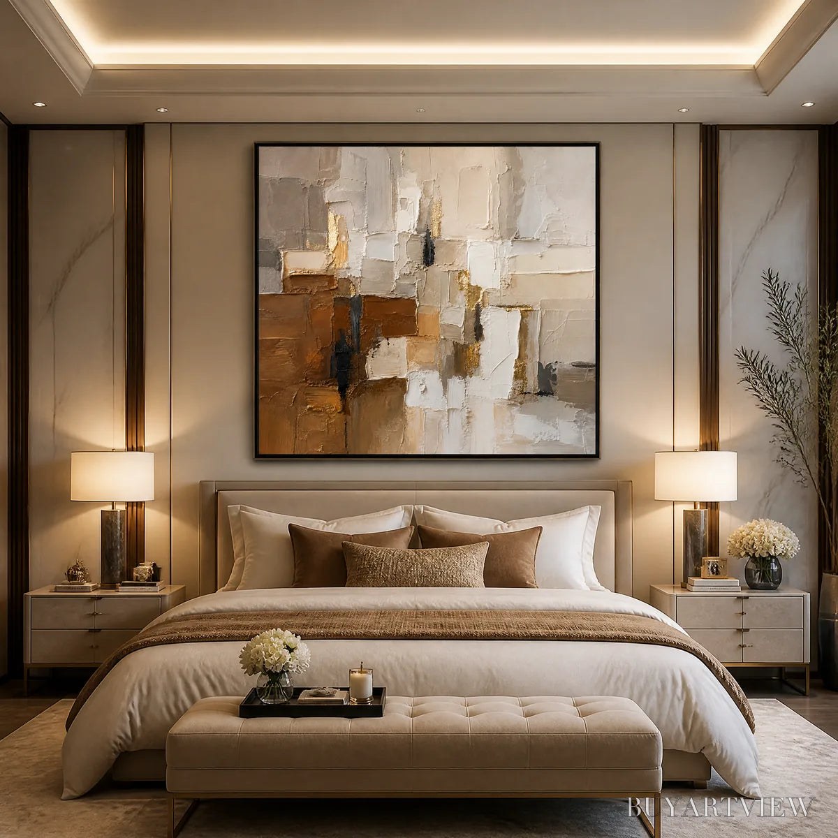 ARTOVITAS Soft Cubes – Neutral Cubist Abstract Oil Painting - image 5