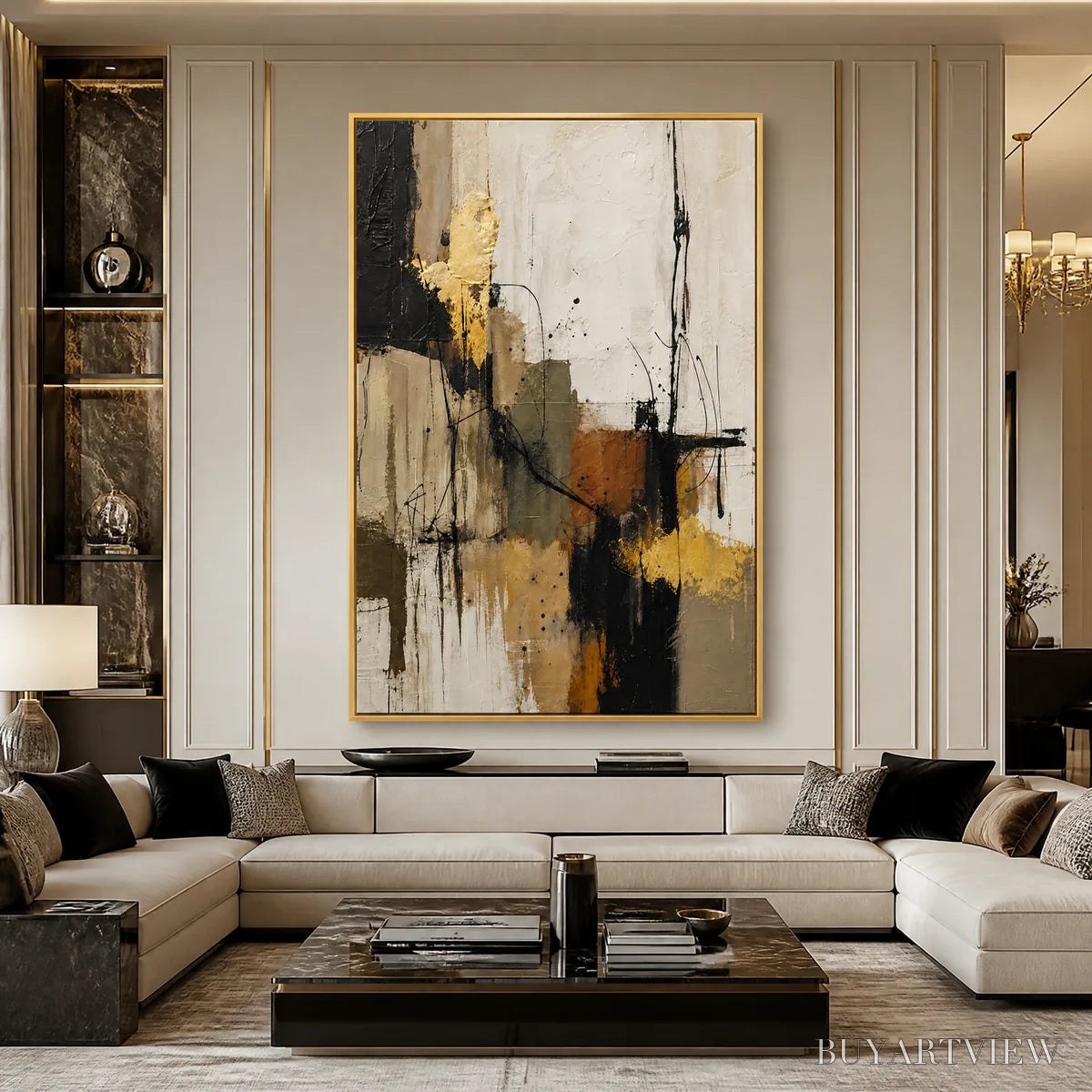 ARTOVITAS Gold Thread – Black Gold Linear Abstract - image 5