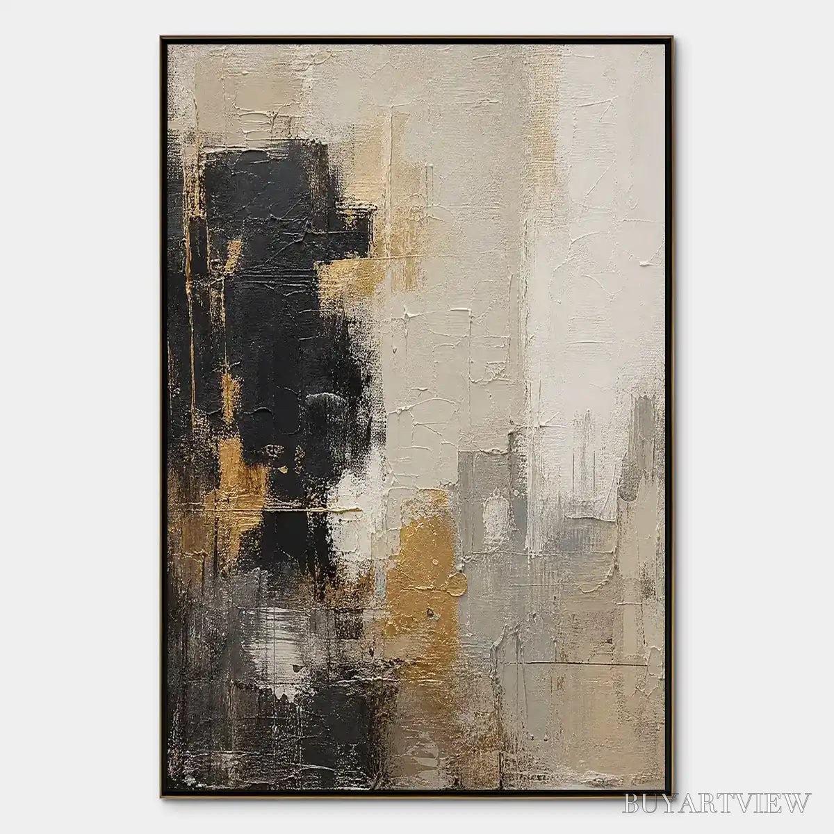 ARTOVITAS Gilded Contrast – Black White Gold Abstract Painting - image 1