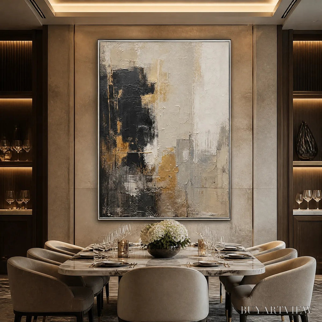 ARTOVITAS Gilded Contrast – Black White Gold Abstract Painting - image 2