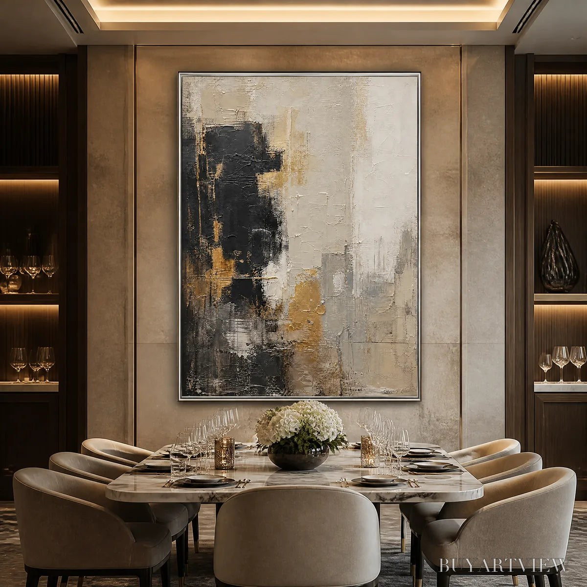 ARTOVITAS Gilded Contrast – Black White Gold Abstract Painting - image 2