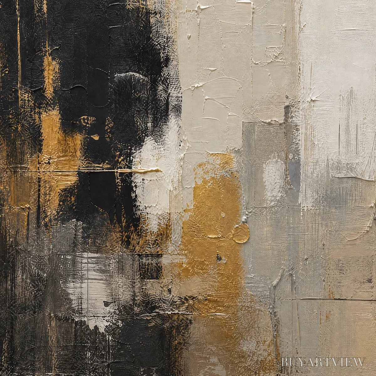 ARTOVITAS Gilded Contrast – Black White Gold Abstract Painting - image 3