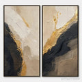 ARTOVITAS Twin Ember – Black Gold Diptych Abstract Set - image 1