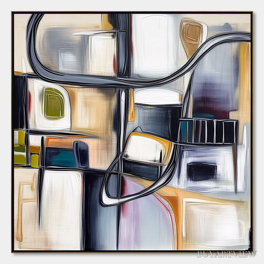 ARTOVITAS Structured Chaos – Modern Square Abstract Painting with Architectural Lines - image 1