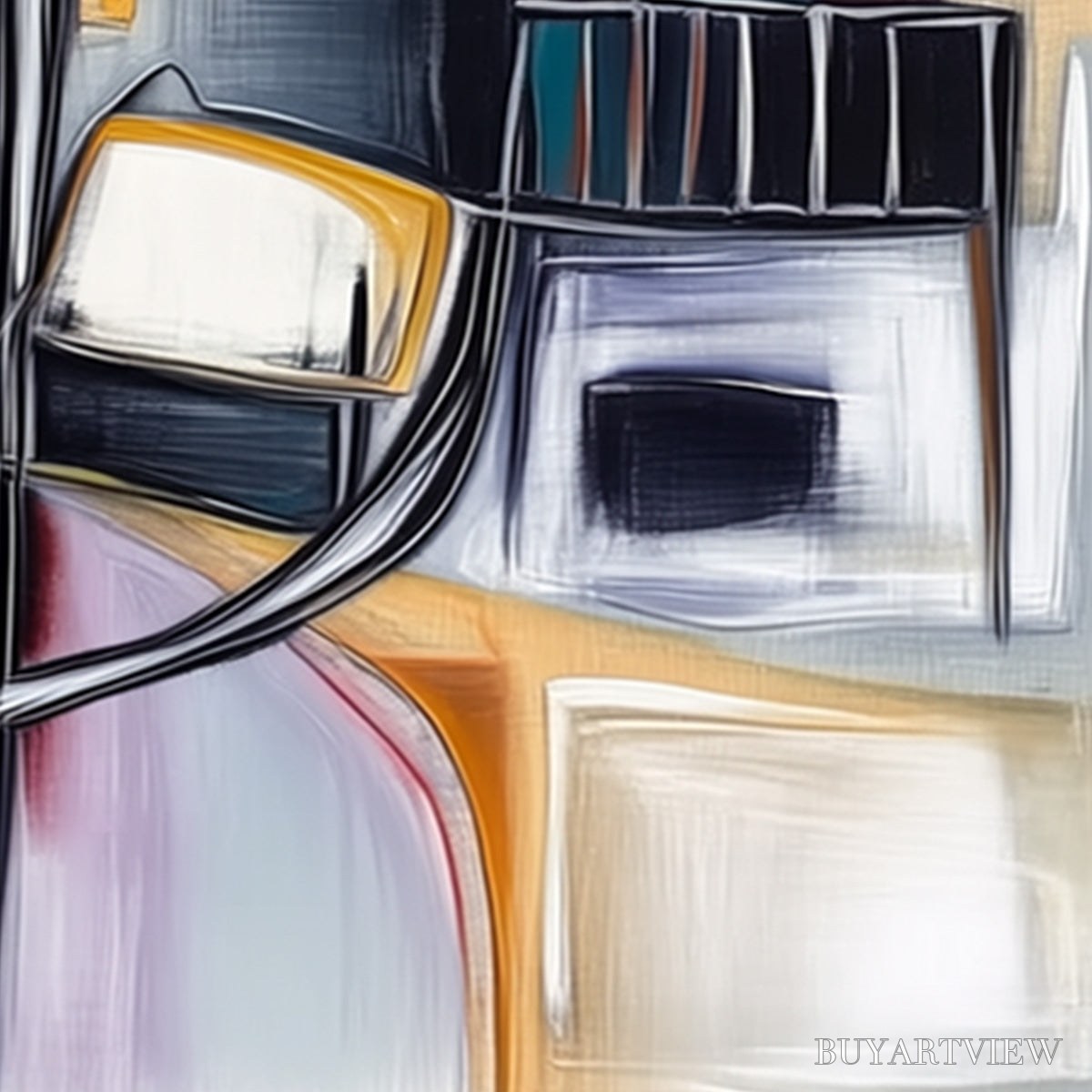 ARTOVITAS Structured Chaos – Modern Square Abstract Painting with Architectural Lines - image 3