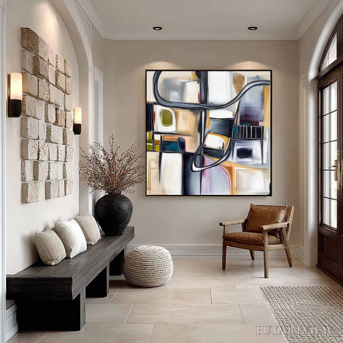 ARTOVITAS Structured Chaos – Modern Square Abstract Painting with Architectural Lines - image 4