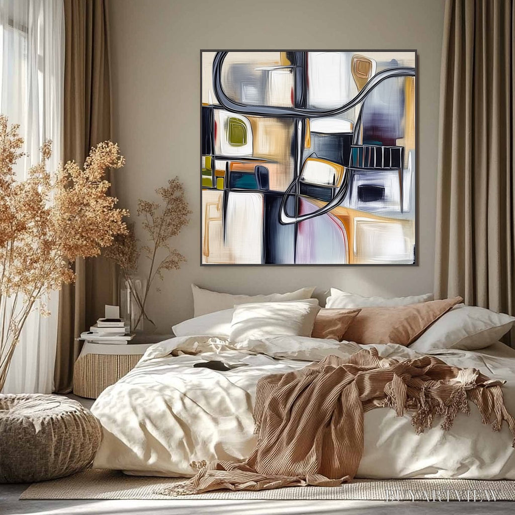 ARTOVITAS Structured Chaos – Modern Square Abstract Painting with Architectural Lines - image 6