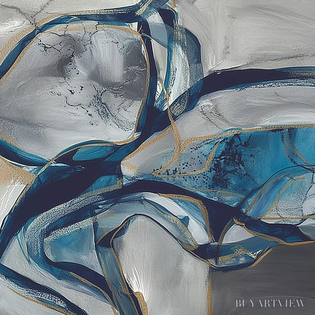 ARTOVITAS Azure Depths – Abstract Blue and Gold Oil Painting - image 4