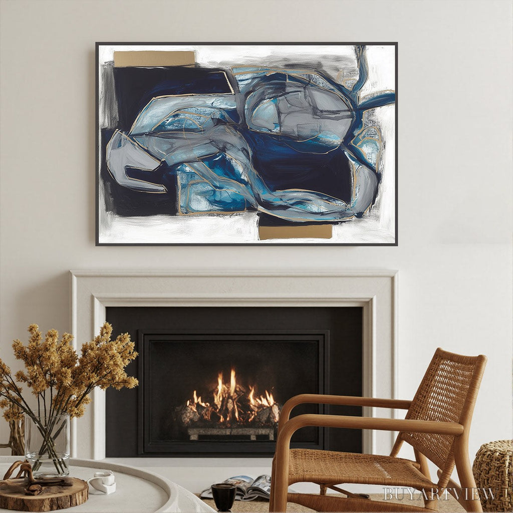 ARTOVITAS Indigo Dreamscape – Abstract Blue and Gold Oil Painting - image 2