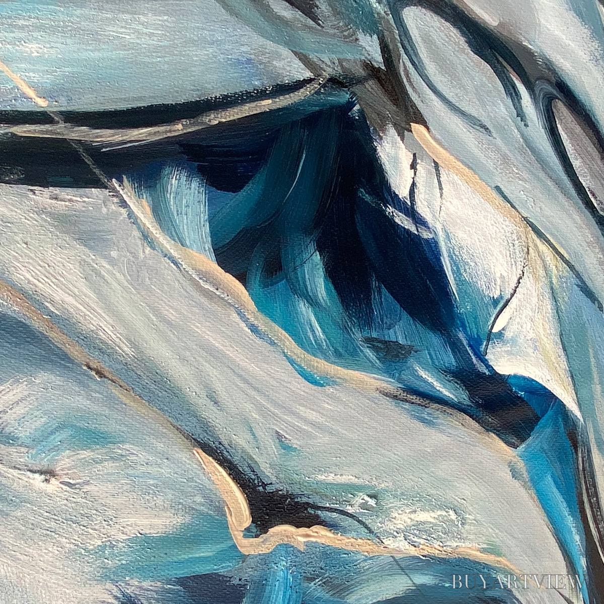ARTOVITAS Indigo Dreamscape – Abstract Blue and Gold Oil Painting - image 3