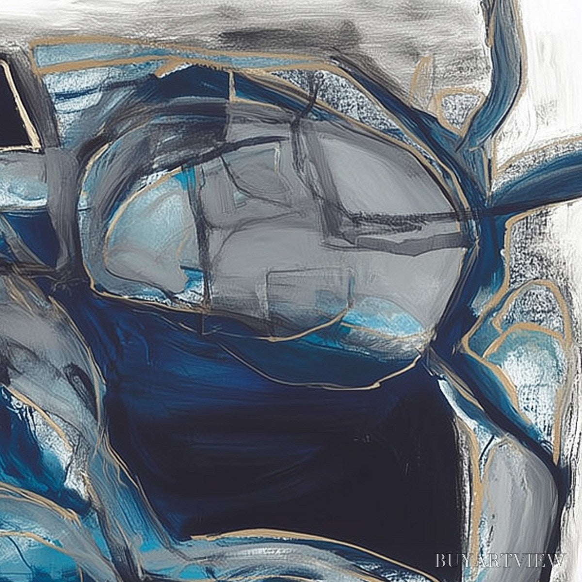 ARTOVITAS Indigo Dreamscape – Abstract Blue and Gold Oil Painting - image 5