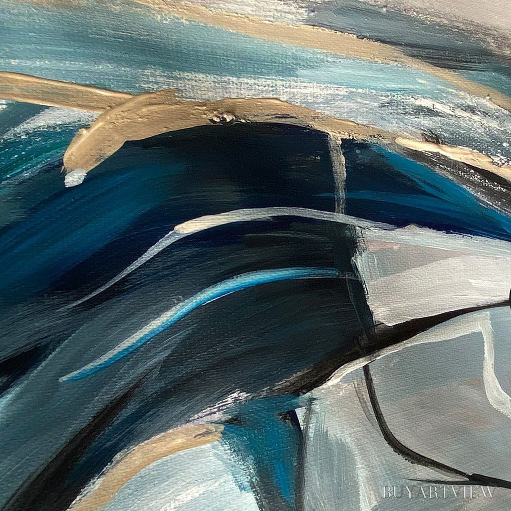 ARTOVITAS Indigo Dreamscape – Abstract Blue and Gold Oil Painting - image 6