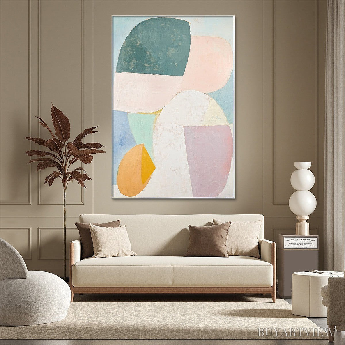 ARTOVITAS Pastel Harmony – Soft Abstract Color Block Oil Painting - image 2
