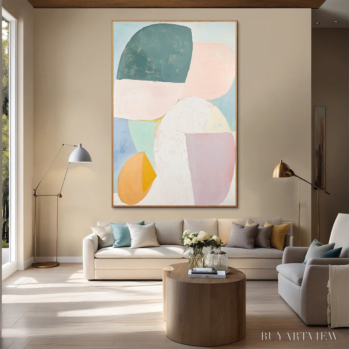 ARTOVITAS Pastel Harmony – Soft Abstract Color Block Oil Painting - image 4