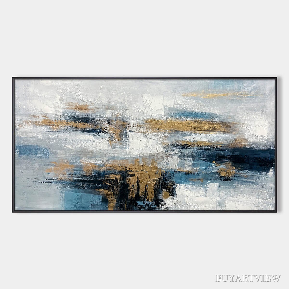 ARTOVITAS Golden Drift – Abstract Blue and Gold Oil Painting - image 1