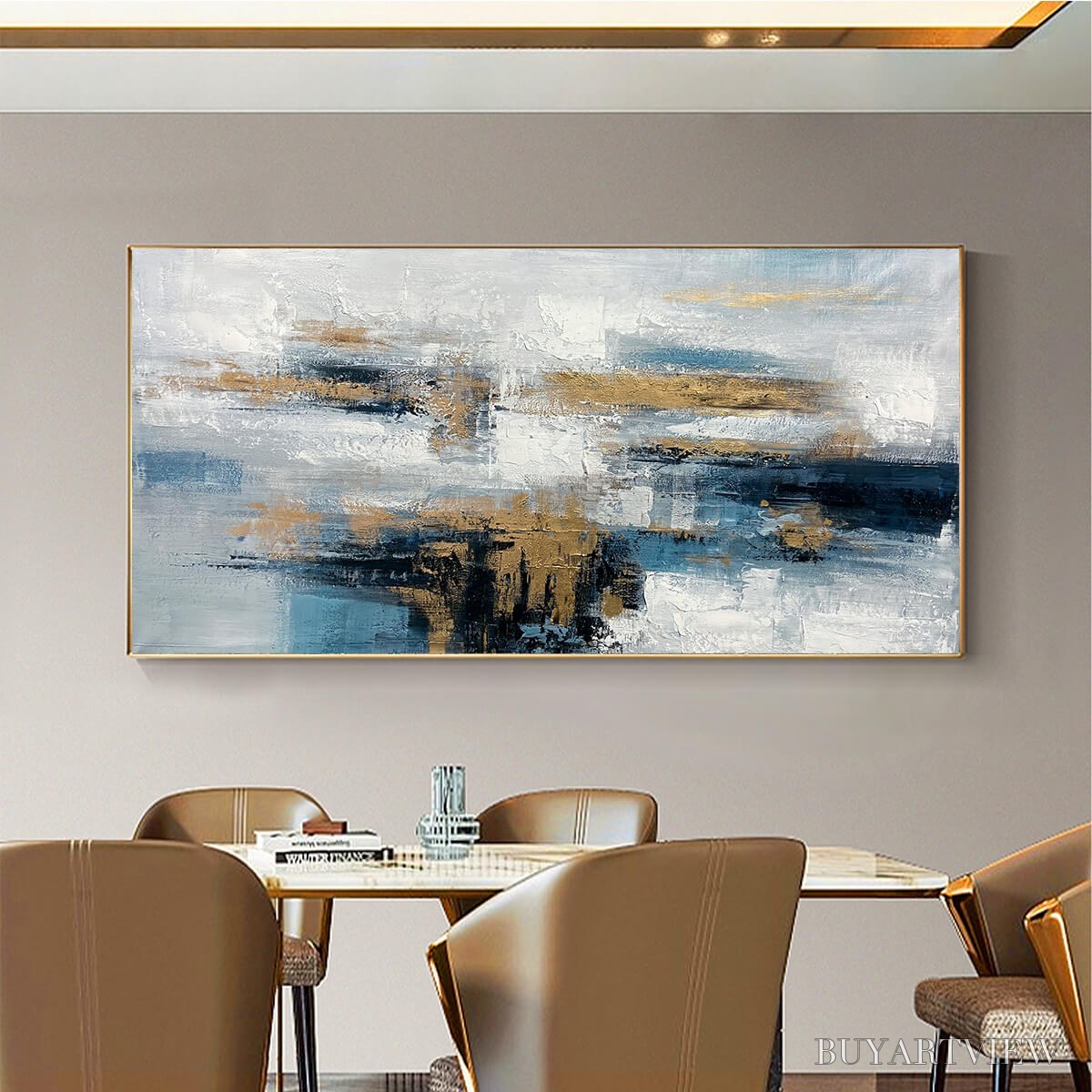 ARTOVITAS Golden Drift – Abstract Blue and Gold Oil Painting - image 2
