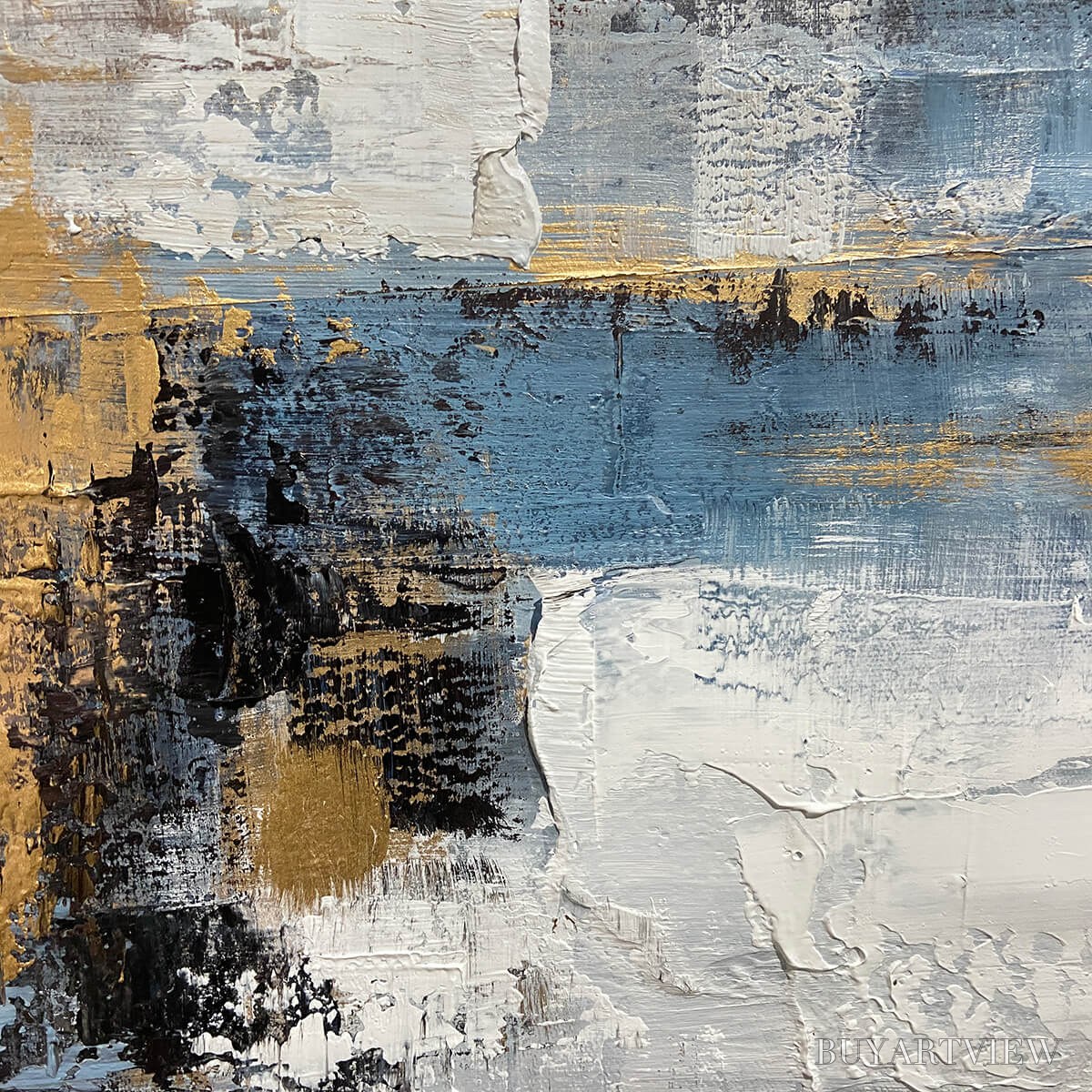 ARTOVITAS Golden Drift – Abstract Blue and Gold Oil Painting - image 3
