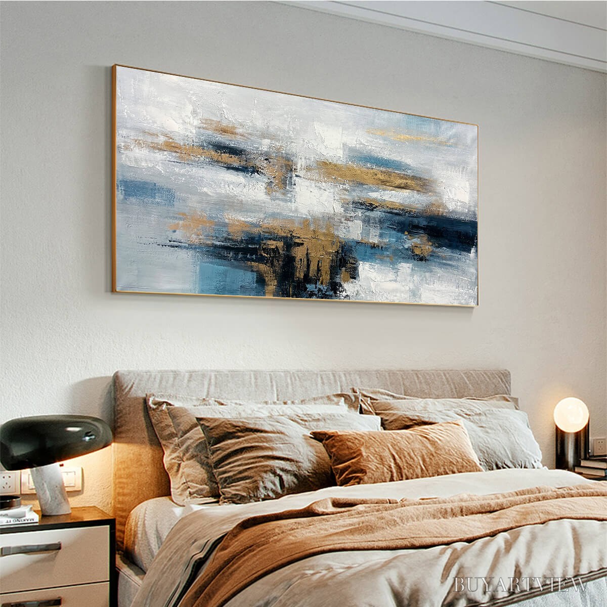 ARTOVITAS Golden Drift – Abstract Blue and Gold Oil Painting - image 4